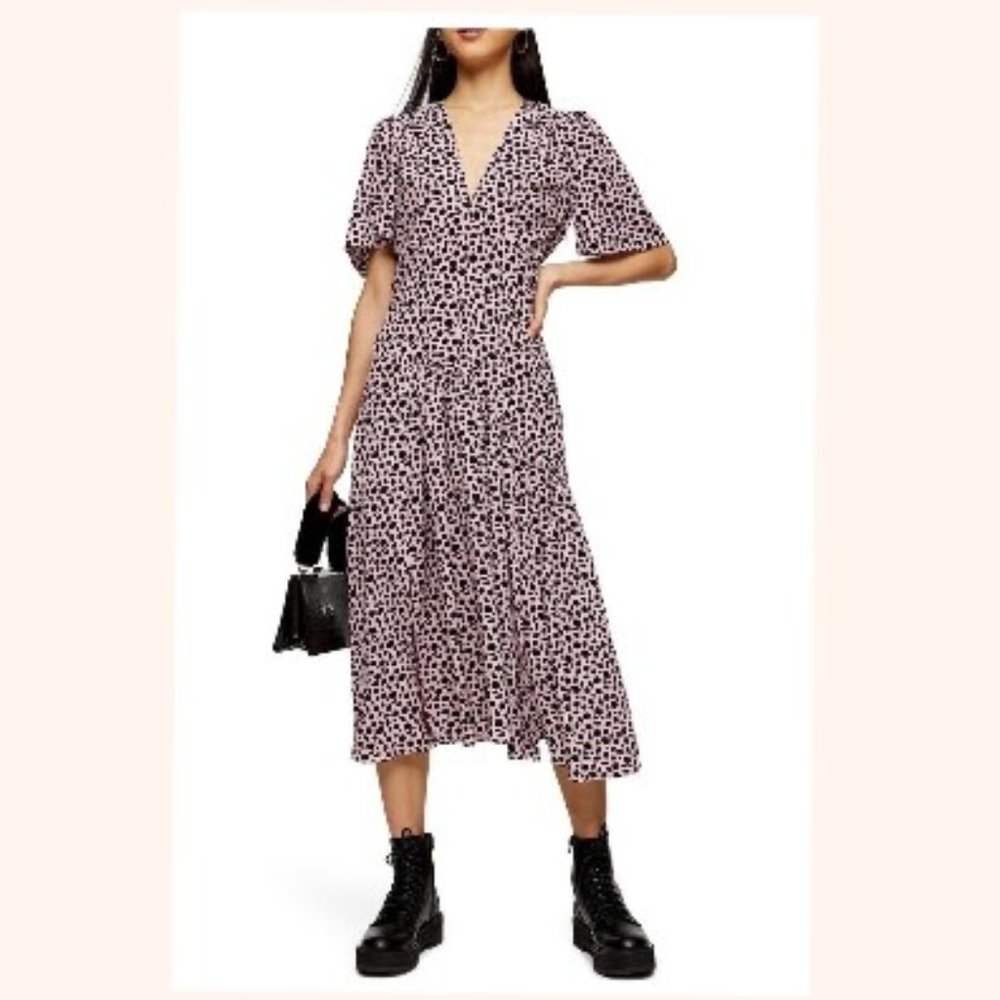 Topshop Pink Animal Print Midi Dress Size 10